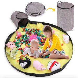 New -Toy storage, play and carry mat. Gray  drawstring Mat attached to bag. Med